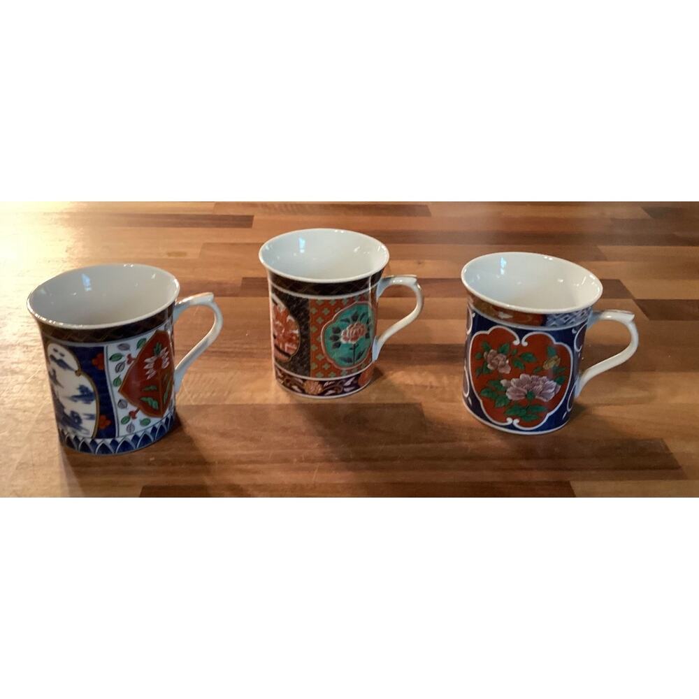 Vintage Imari Takahashi Porcelain Mugs Coffee Tea Japanese Set of 3